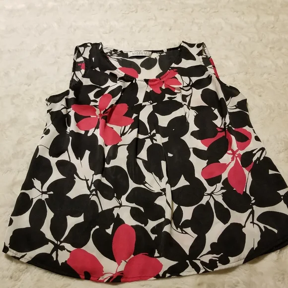 Kasper Top Womens Sleeveless Blouse Floral Black White Size Medium - Picture 2 of 7